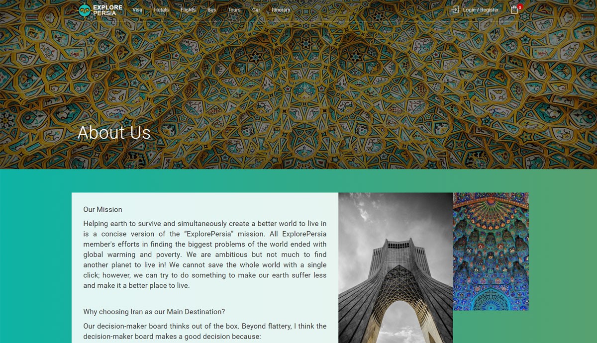 طراحی و برنامه نویسی اختصاصی سایت گردشگری اکسپلور پرشیا